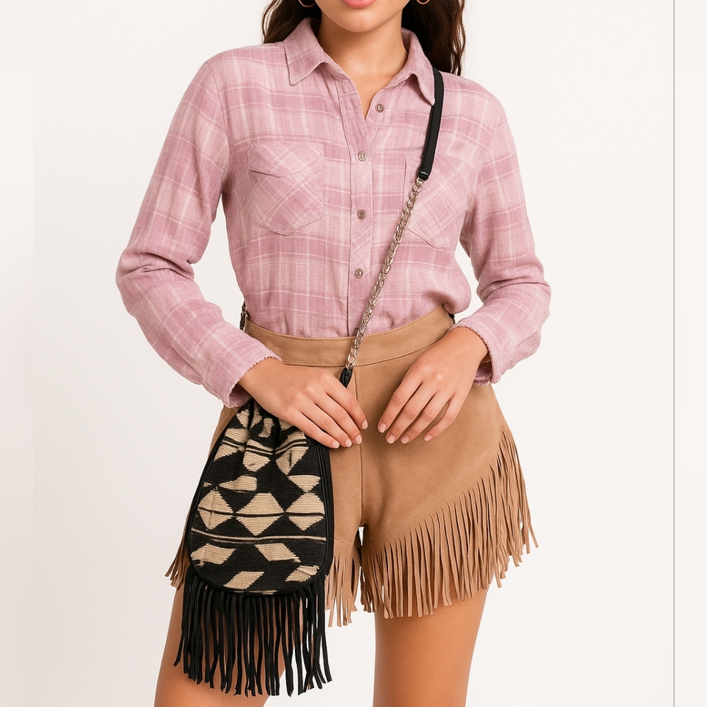 American Eagle Out Bag S Crossbody Boho Aztec Leather Canvas Festival Western - Picture 1 of 16